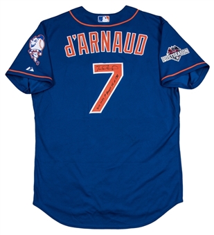 1st Postseason HR at Citi Field-2015 Travis DArnaud Game Used and Signed New York Mets Alternate Blue Jersey Worn For NLDS Game 3 (MLB Authenticated & JSA)